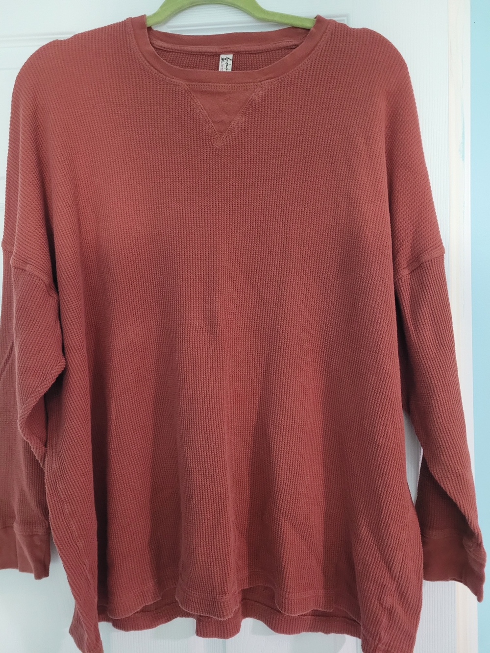 Free People Waffle-Knit Crew Sweater in Rust/Burnt Orange